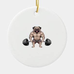 Décoration En Céramique Amateur de pug musclé de levage de poids Kawaii