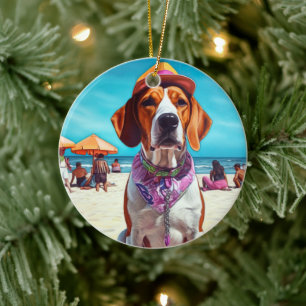 Décoration En Céramique American English Foxhound on Beach, cadeau d'été