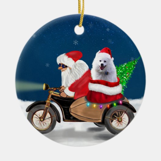 Décoration En Céramique American Eskimo Dog Christmas Santa Claus (Devant)
