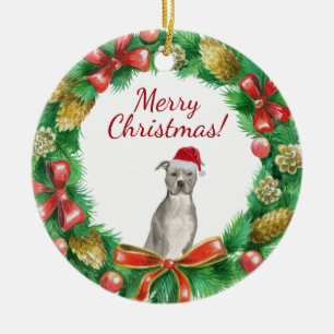 Décoration En Céramique American staffordshire terrier Chien Joyeux noël
