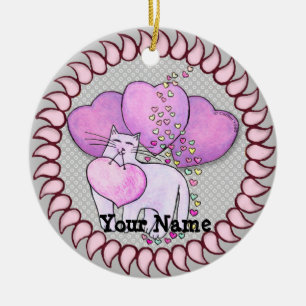 Décoration En Céramique Amour de Chat Cœur