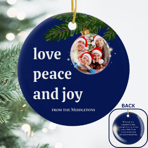 Décoration En Céramique Amour Paix Joie Noël Photo de Famille Bleu Marine