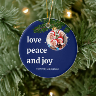 Décoration En Céramique Amour Paix Joie Noël Photo de Famille Bleu Marine