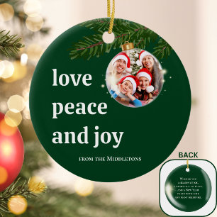 Décoration En Céramique Amour Paix Joie Noël Photo de famille Vert forêt