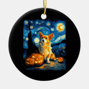 Décoration En Céramique Amoureux de chiens Corgi Peinture de la nuit étoil