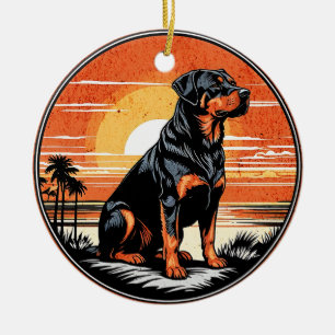 Décoration En Céramique Amoureux du Rottweiler Couché de Soleil Rétro