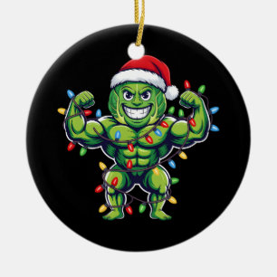 Décoration En Céramique Amusant amateur de gym de Noël levant des choux de