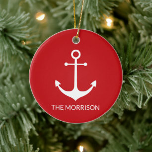Décoration En Céramique ancre nautique rouge Custom Nom du bateau Noël