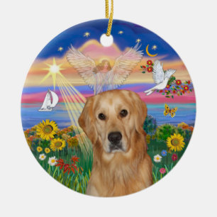 Décoration En Céramique Ange d'automne - Golden Retriever (K)