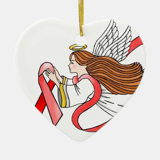 Décoration En Céramique Ange de conscience "de ruban rouge" de SIDA (Devant)