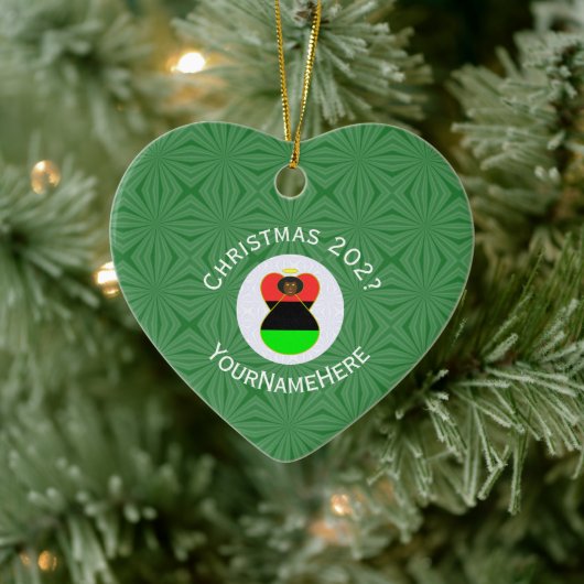 Décoration En Céramique Ange de Noël afro-américain Nom Année Coeur (Arbre)