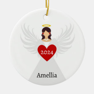 Décoration En Céramique Ange de Noël Rouge Élégant Nom personnalisé Cadeau
