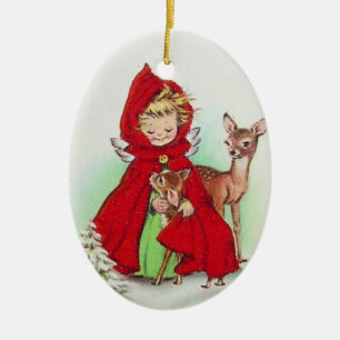 Décoration En Céramique Ange De Noël Vintage Avec Bébé Cerf Arbre