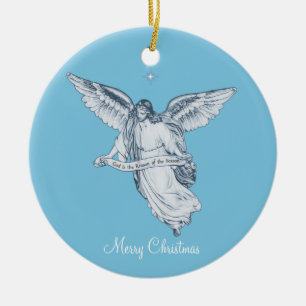 Décoration En Céramique Ange de Noël Vintage avec Message sur Fond Bleu Cl