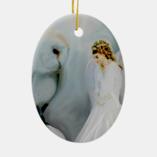 Décoration En Céramique Ange gardien de soin et hibou blanc par Amelia