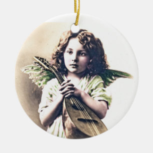 Décoration En Céramique Ange vintage d'ornement d'arbre de Noël avec le