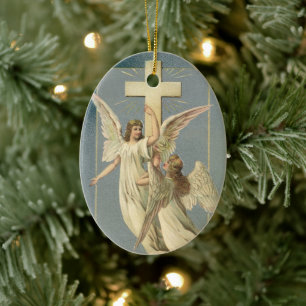Décoration En Céramique Anges victoriens avec Croix, Pâques Vintages