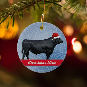 Décoration En Céramique Angus noir personnalisé et chapeau de Père Noël
