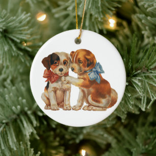 Décoration En Céramique Animaux de compagnie vintage, chiots d'amour avec