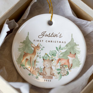 Décoration En Céramique Animaux de la Forêt Premier Noël de Bébé