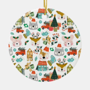 Décoration En Céramique Animaux de la forêt Santa Mignon Blanc