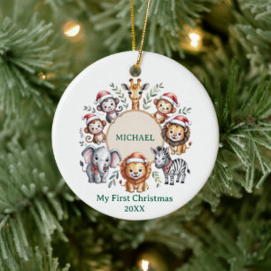Décoration En Céramique Animaux de Safari sur mesure Bébé 1er Premier Noël