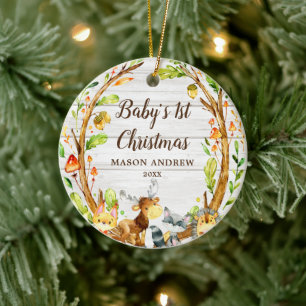 Décoration En Céramique Animaux rustiques en bois du premier Noël du béb