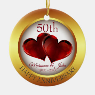 Décoration En Céramique Anneau Or Et Coeurs Rouges