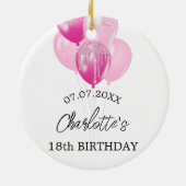Décoration En Céramique Anniversaire blanc rose nom ballons (Dos)