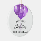 Décoration En Céramique Anniversaire blanc violet nom ballons (Droite)