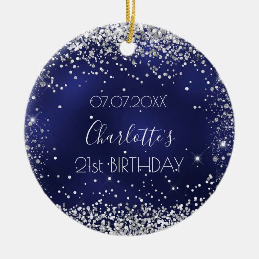 Décoration En Céramique Anniversaire marine bleu argent parties scintillan (Devant)