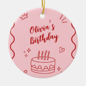 Décoration En Céramique Anniversaire rouge et rose (Devant)