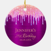 Décoration En Céramique Anniversaire violet rose parties scintillant merci (Dos)