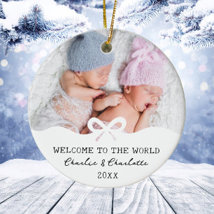 Décoration En Céramique Annonce de naissance de jumeaux avec photo personn