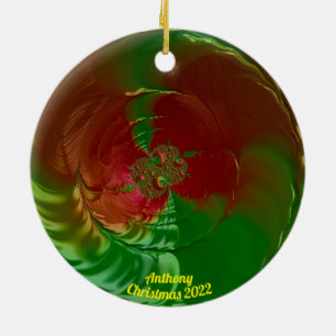 Décoration En Céramique ANTHONY ~ Glossy Rouge et Vert Noël 2022