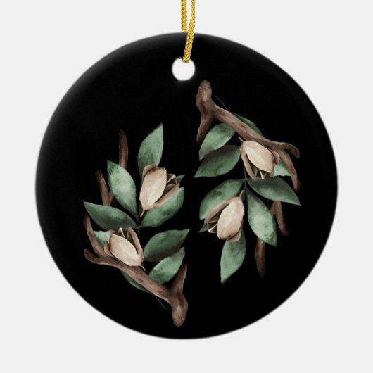 Décoration En Céramique Antler avec branche verte (Devant)