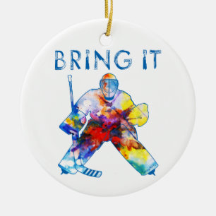 Décoration En Céramique Apportez-le Hockey Goalie Aquarelle Noël