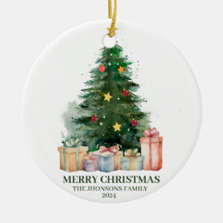 Décoration En Céramique Aquarelle Arbre de Noël avec cadeaux