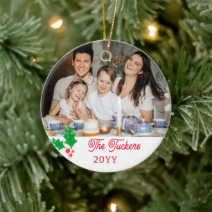 Décoration En Céramique Aquarelle Baies de houx Photo de famille