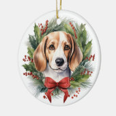 Décoration En Céramique Aquarelle Beagle Red Bow Wreath Noël (Gauche)