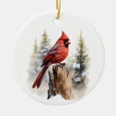Décoration En Céramique Aquarelle Cardinal Red Bird Customisée Noël (Devant)