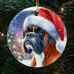Décoration En Céramique Aquarelle Chien de boîte Santa Hat Noël<br><div class="desc">Découvrez le charme artistique de la saison avec notre Boxer Aquarelle Chien Santa Hat Noël Céramique Ornament, avec une représentation exquise de votre compagnon de canine bien-aimé dans un chapeau de Père Noël festif. Cet ornement unique ajoute une touche de fantaisie à votre décor de vacances, mettant en valeur l'esprit...</div>