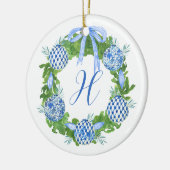 Décoration En Céramique Aquarelle Chinoiserie Wreath Noël Monogramme (Gauche)