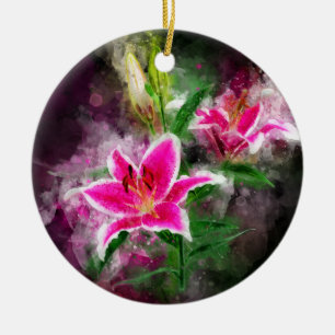 Décoration En Céramique Aquarelle de fleur de Stargazer Lily - bb 02