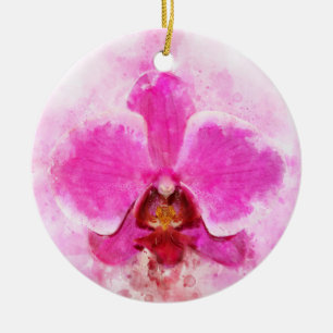 Décoration En Céramique Aquarelle de fleur d'orchidée - rose wb 02