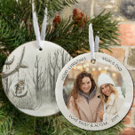 Décoration En Céramique Aquarelle de la Chouette de la forêt d'hiver Photo<br><div class="desc">Photo ornement de Noël que vous pouvez personnaliser pour maman et papa ou n'importe qui d'autre! Le design a une scène d'aquarelle élégante sur un côté d'une forêt d'hiver avec un hibou sur un pneu swing. L'autre côté a votre photo et vos noms ou tout autre texte personnalisé. Le modèle...</div>