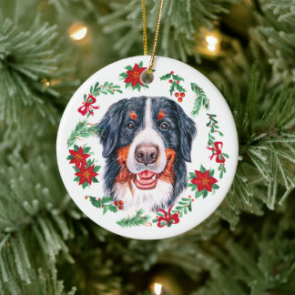 Décoration En Céramique Aquarelle de Noël Bernese chien de montagne