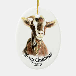 Décoration En Céramique Aquarelle de Noël personnalisée Chèvre ferme anima