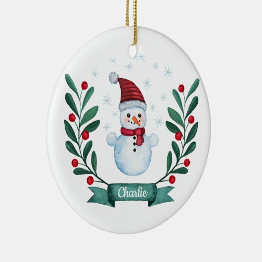 Décoration En Céramique Aquarelle de Noël Snowman Custom (Droite)