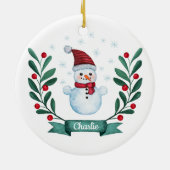 Décoration En Céramique Aquarelle de Noël Snowman Custom (Dos)